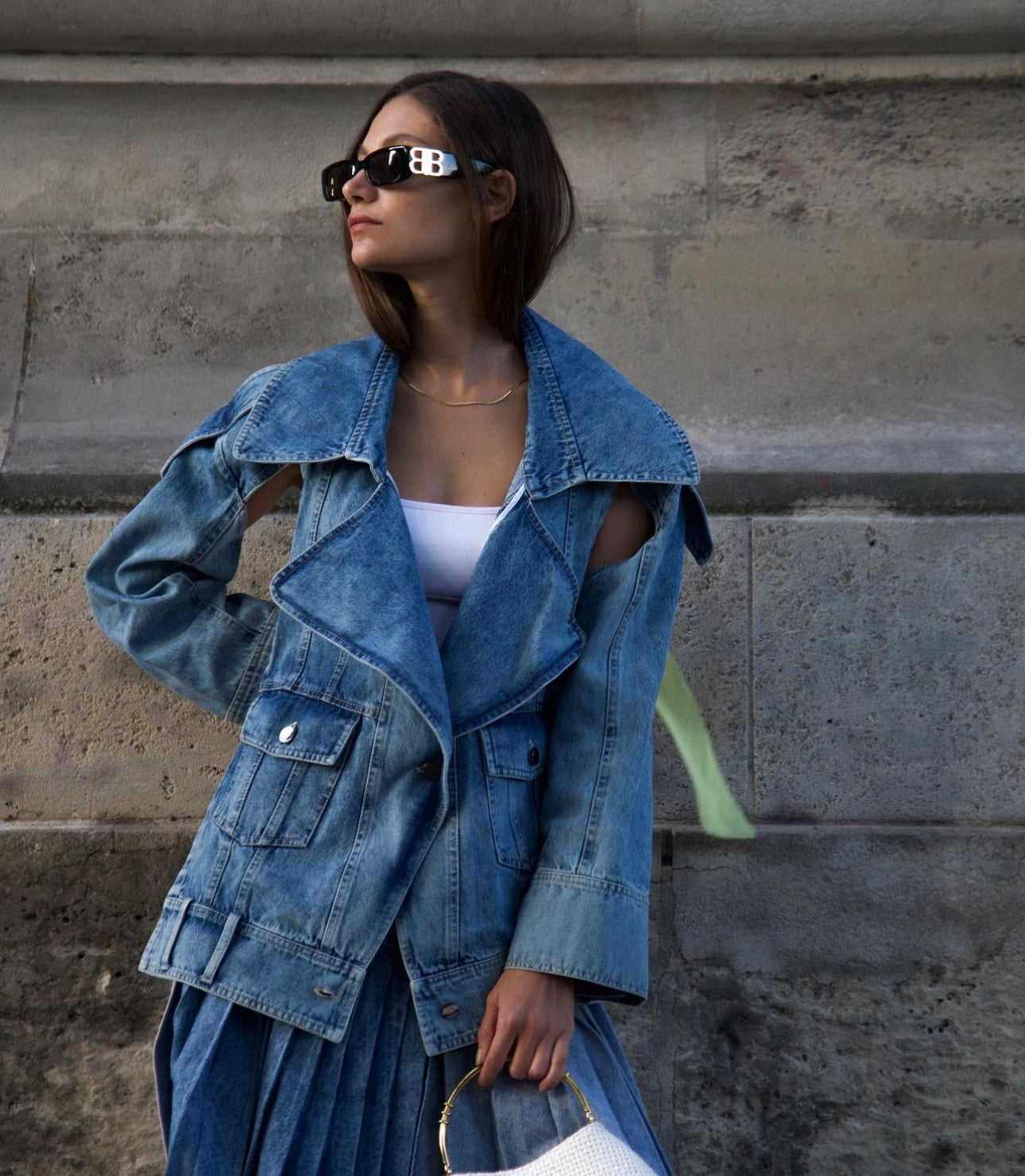 Deconstructed washed denim jacket