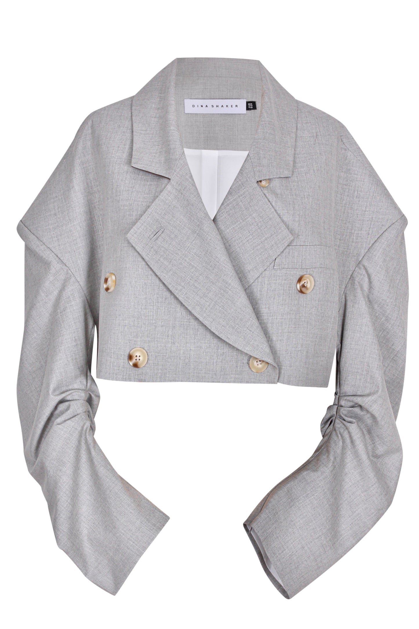 Oversized pleats curved sleeves cropped blazer