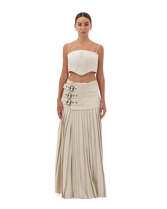 Maxi side buckle pleats skirt