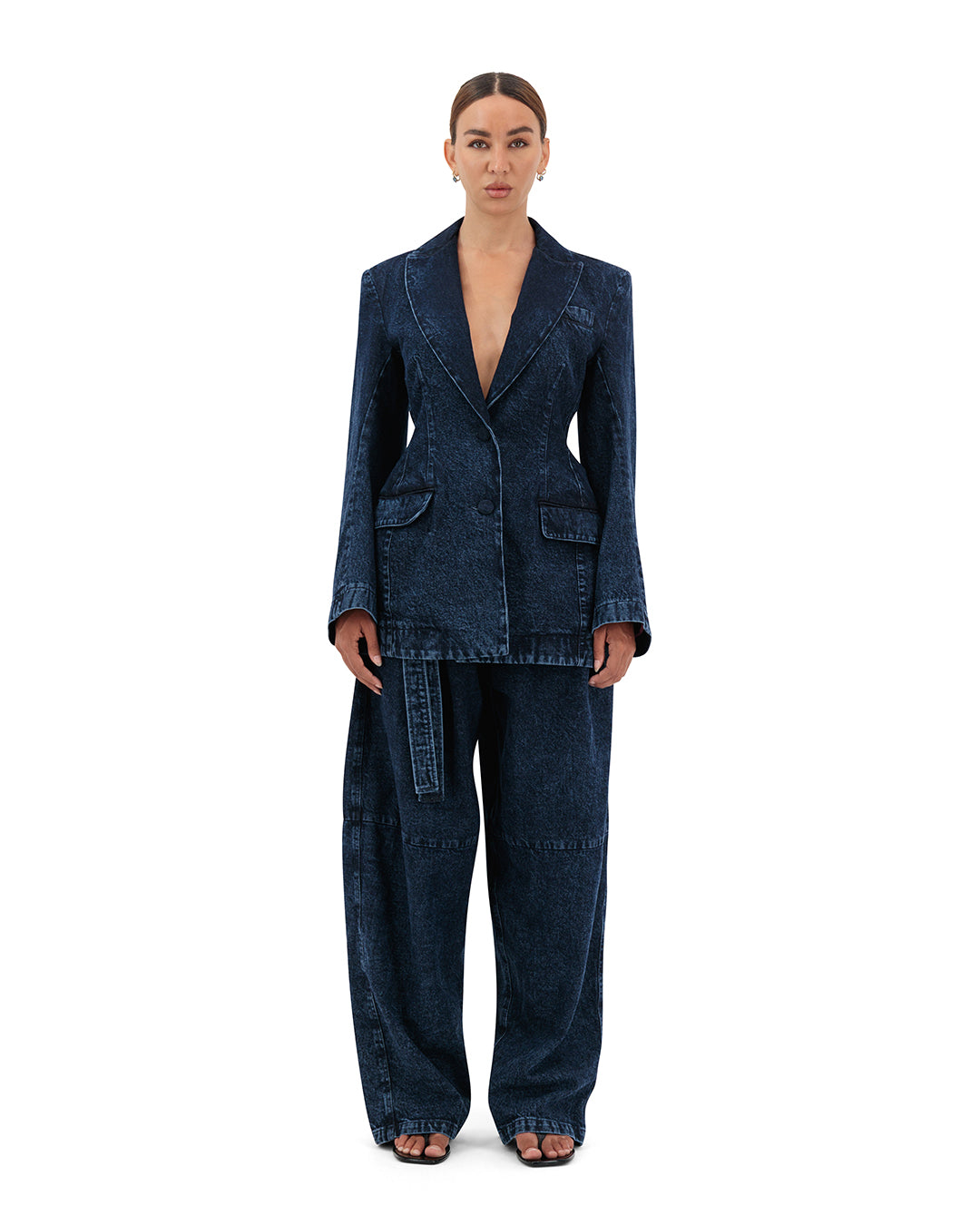 Double belts baggy denim pants