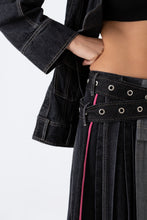 Load image into Gallery viewer, Asymmetric washed denim pleats skirt
