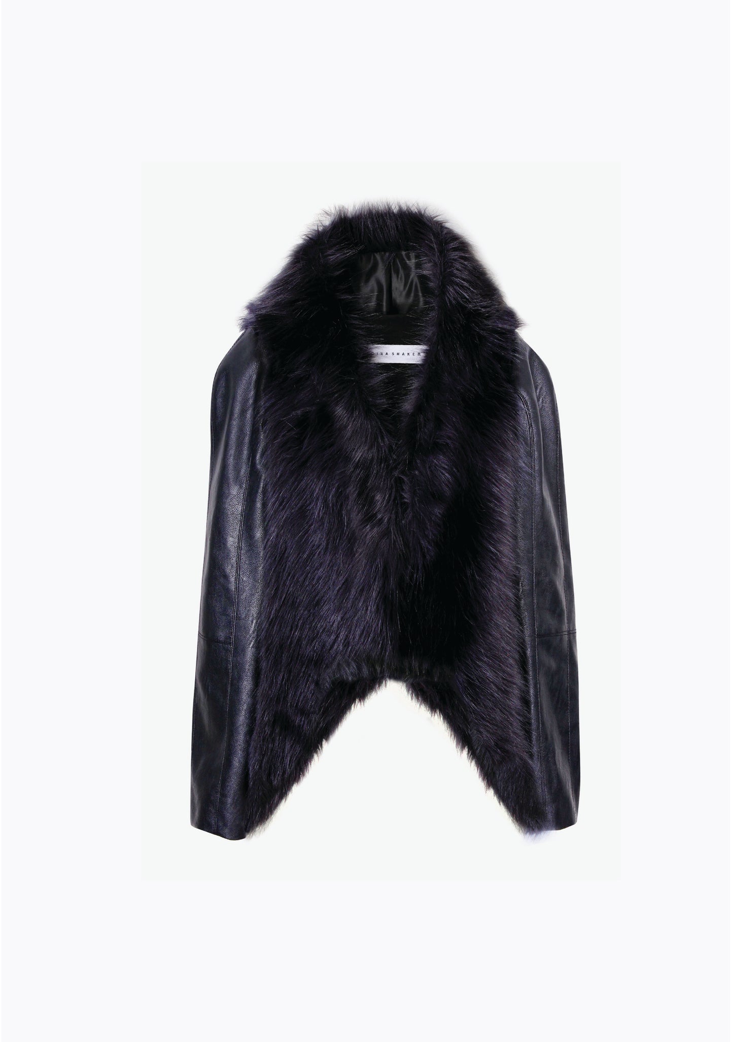 Asymmetric fur leather sleeve cape