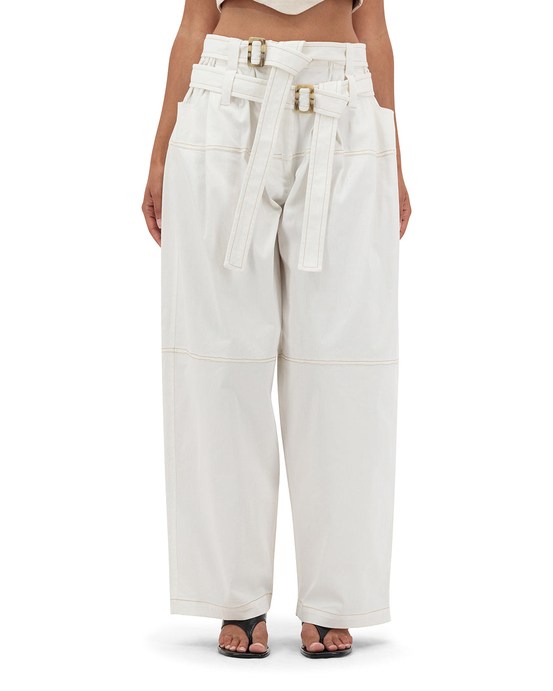 Double belts baggy pants