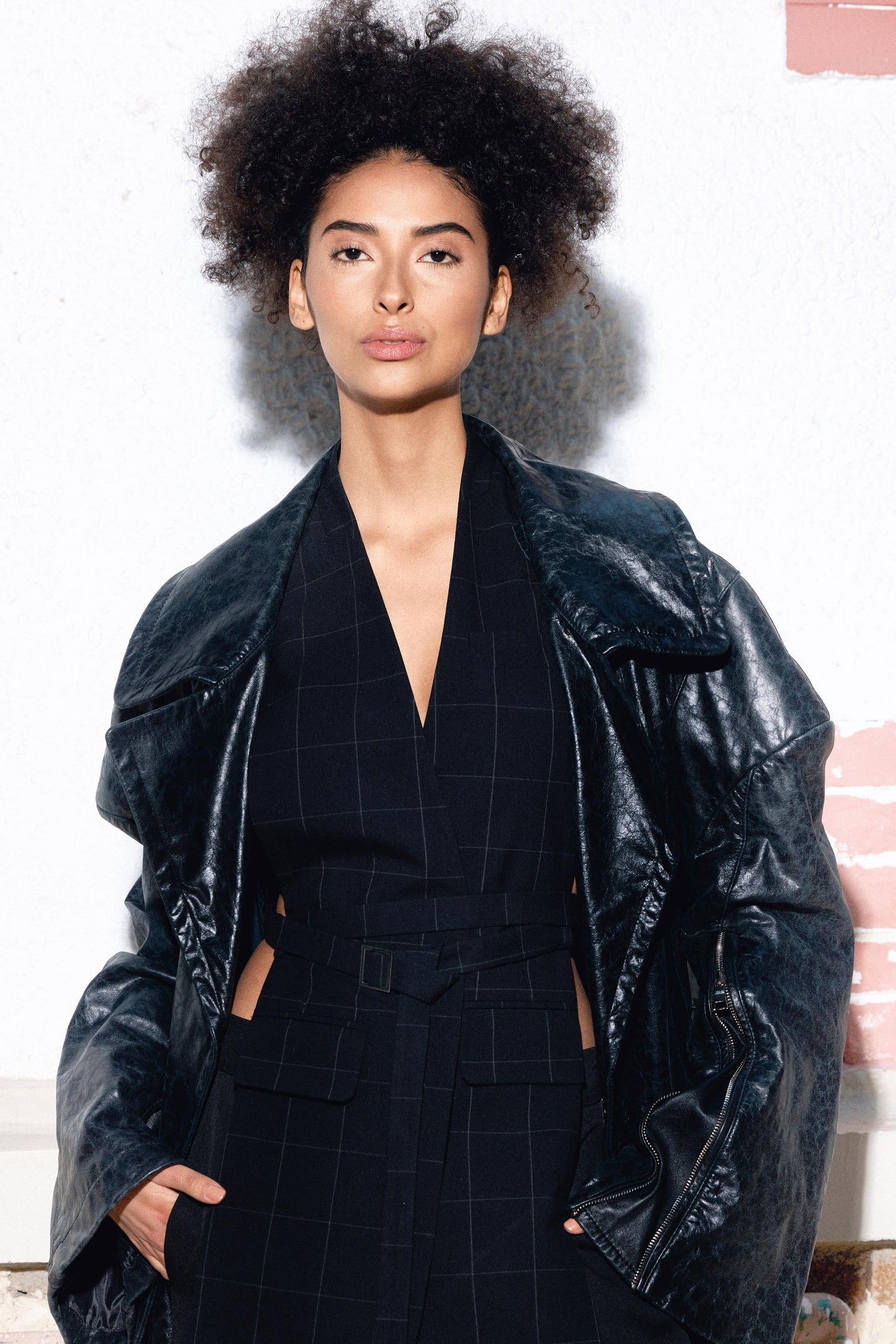 Hybrid biker Leather trench coat