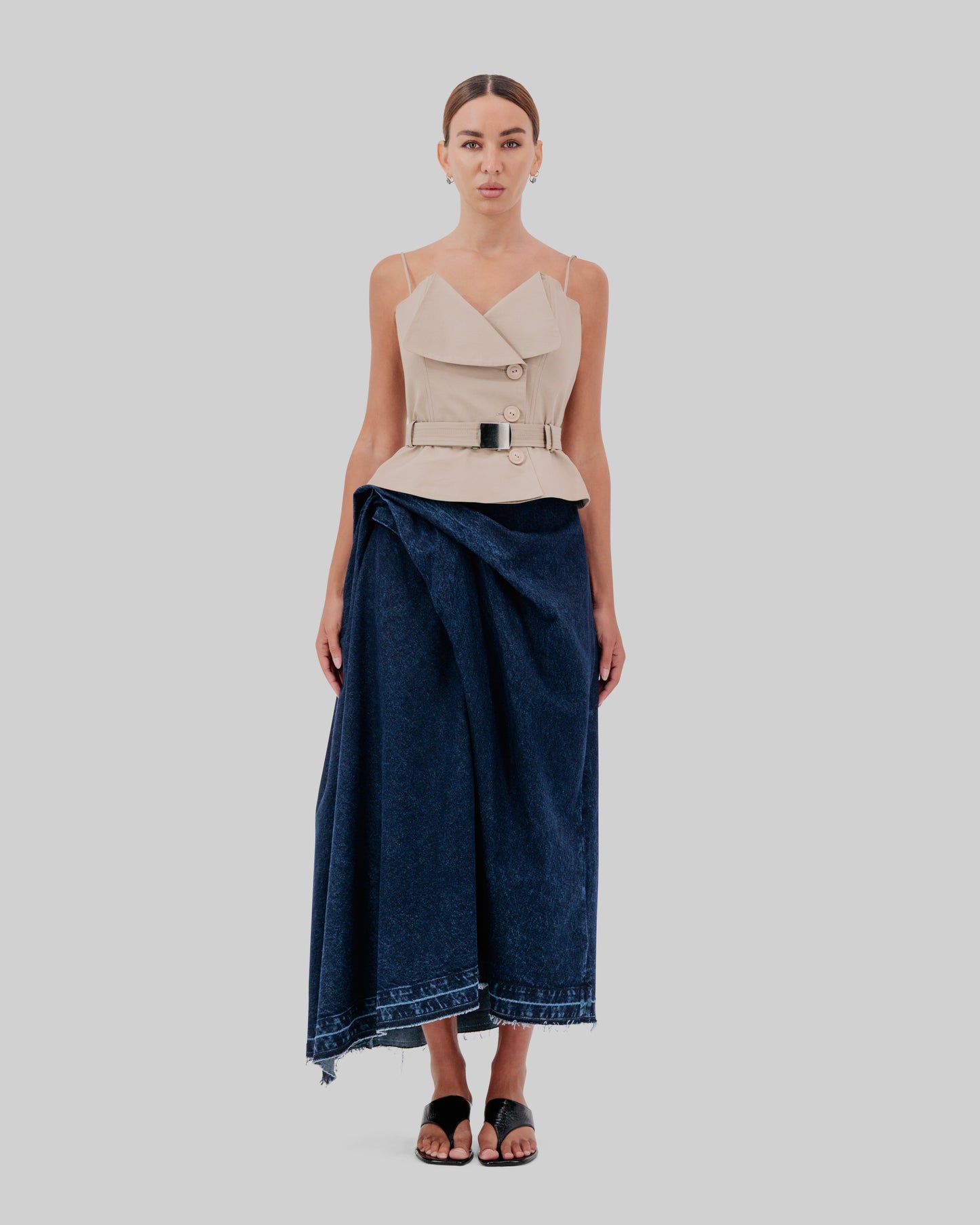 sculpted denim skirt