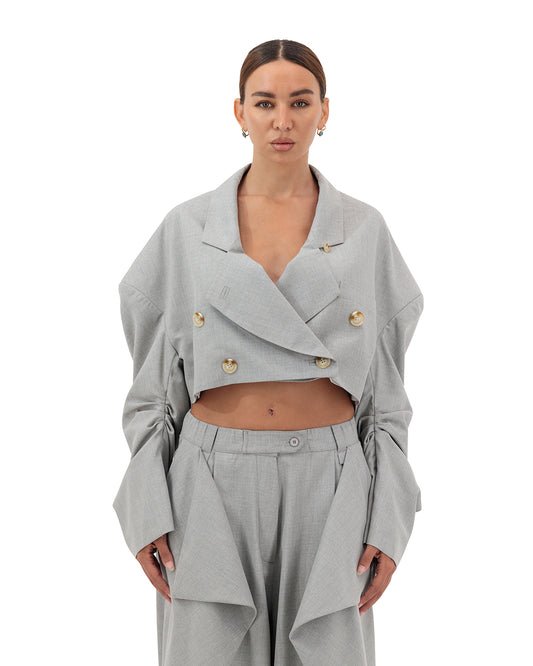 Oversized curved sleeves cropped blazer