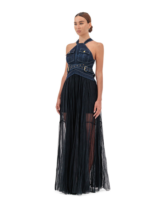 Denim halter dress