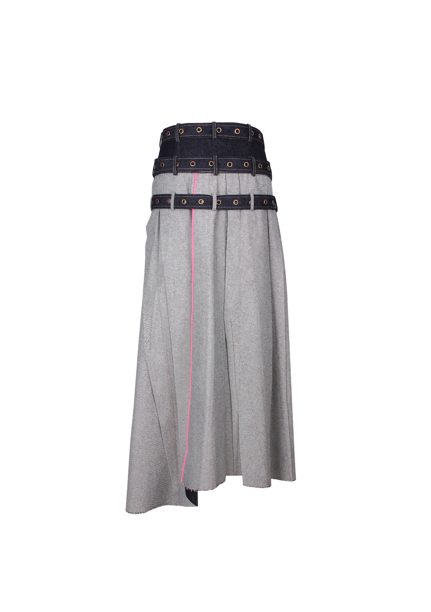 Maxi 3 belts pleats denim skirt