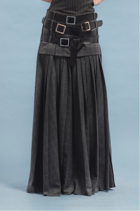 Maxi leather belts skirt
