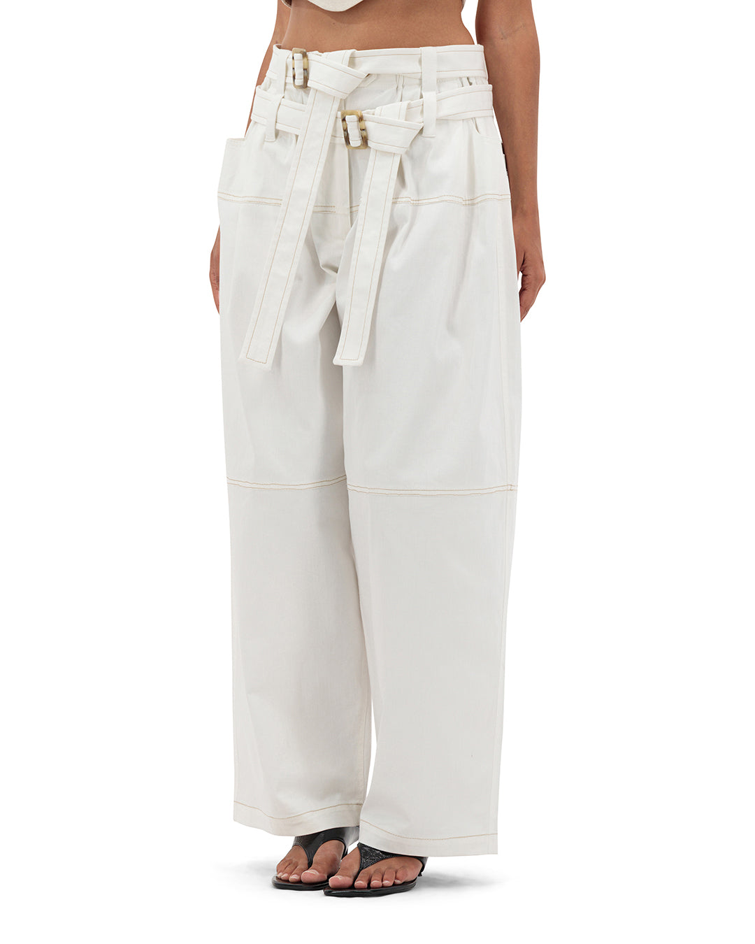 Double belts baggy pants