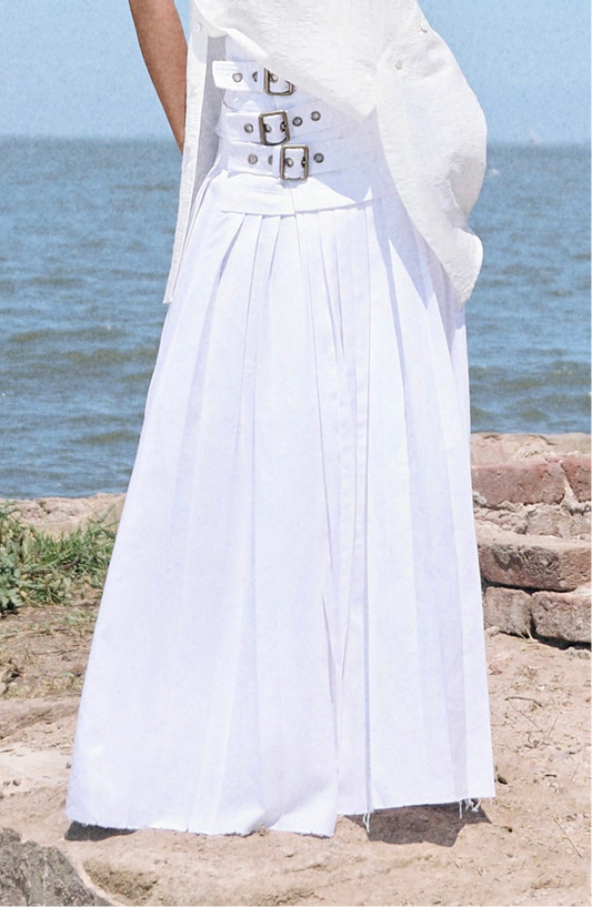 Maxi side buckle pleats skirt