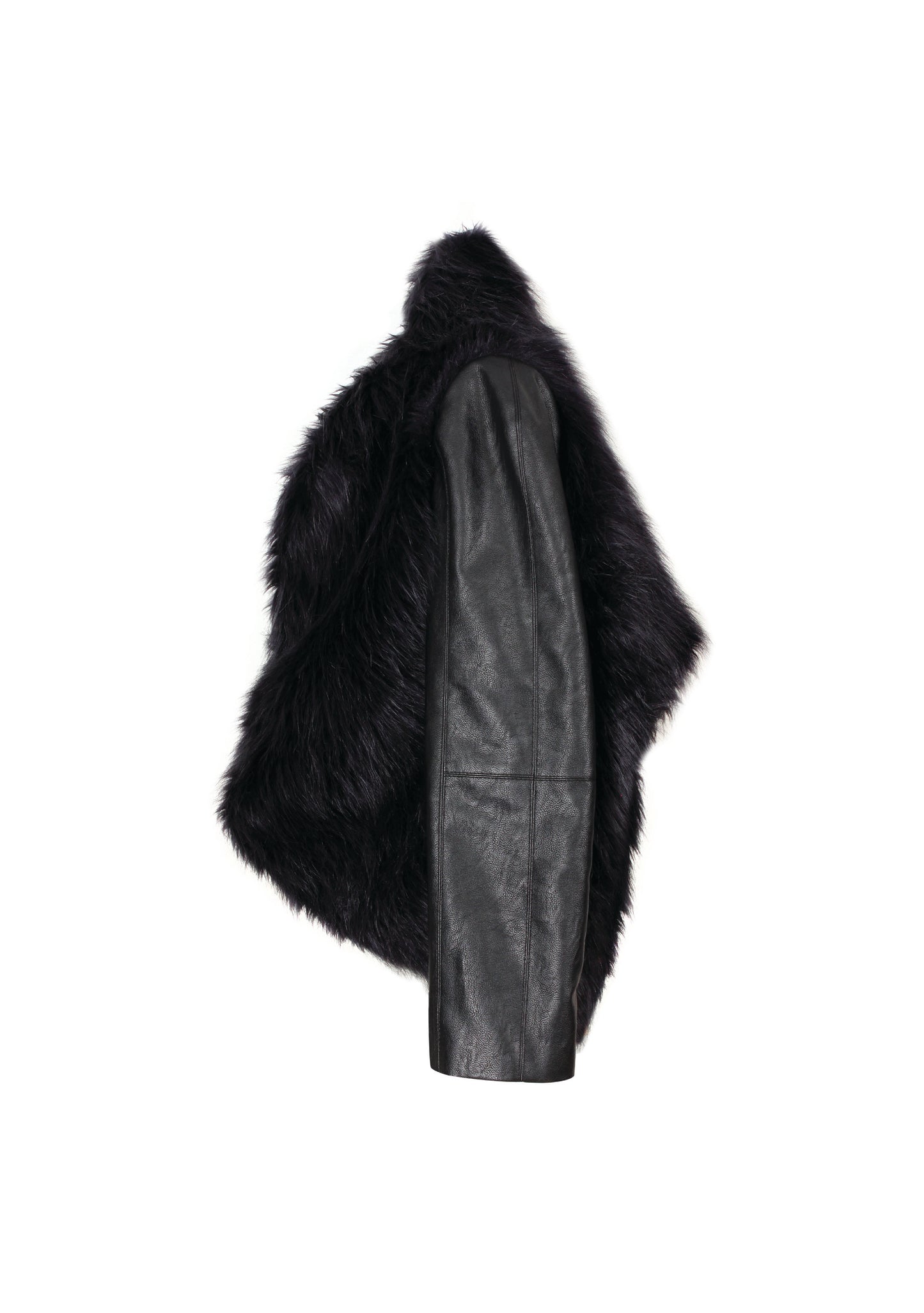 Asymmetric fur leather sleeve cape