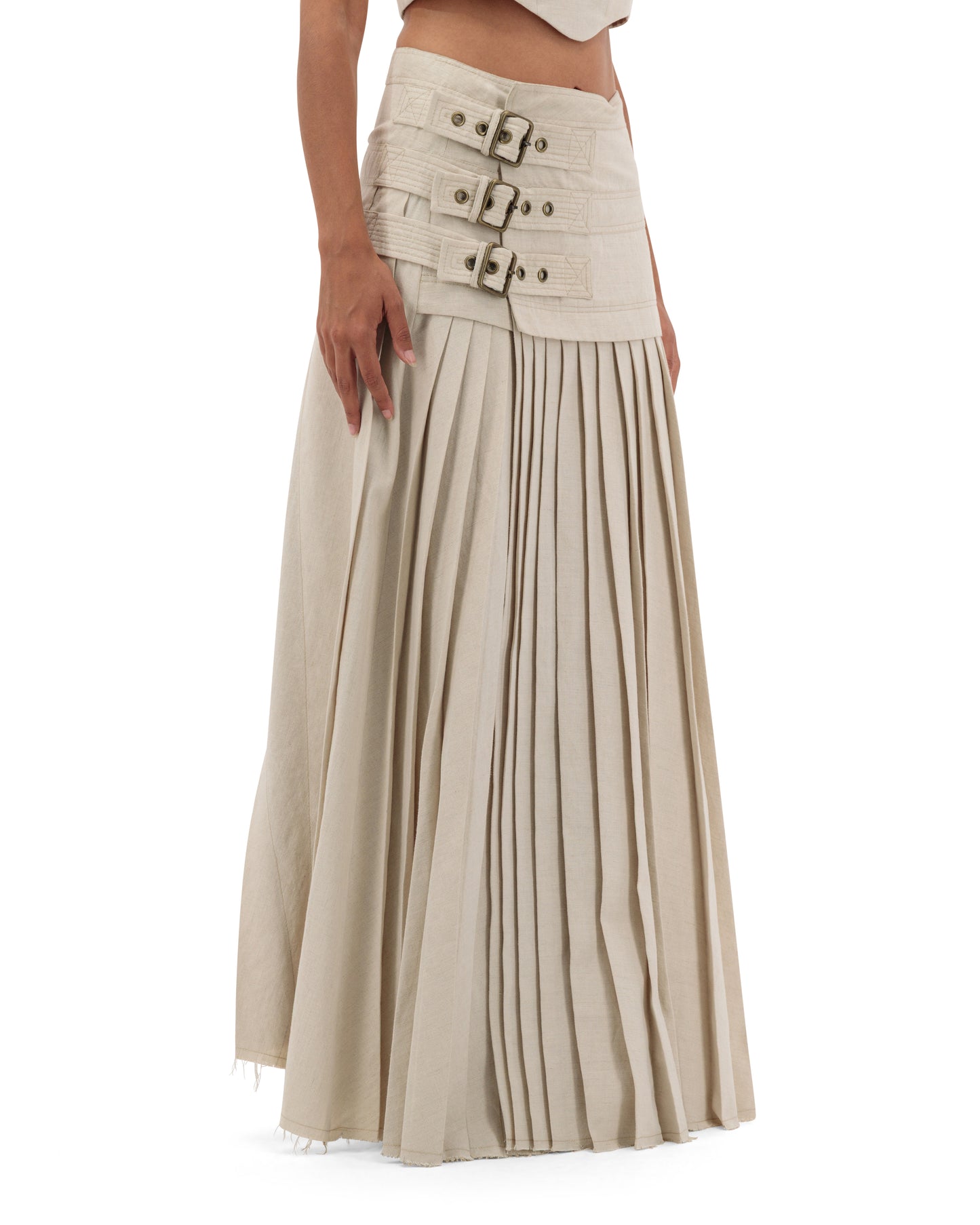 Maxi side buckle pleats skirt