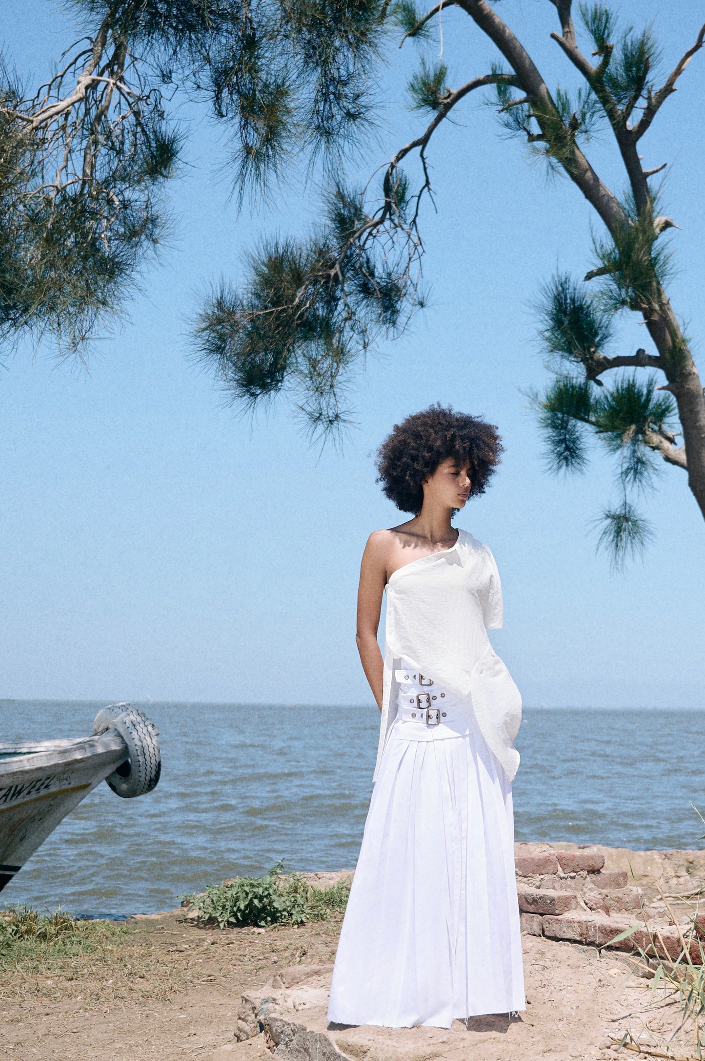 Maxi side buckle pleats skirt