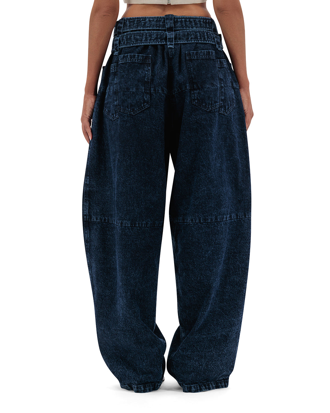 Double belts baggy denim pants