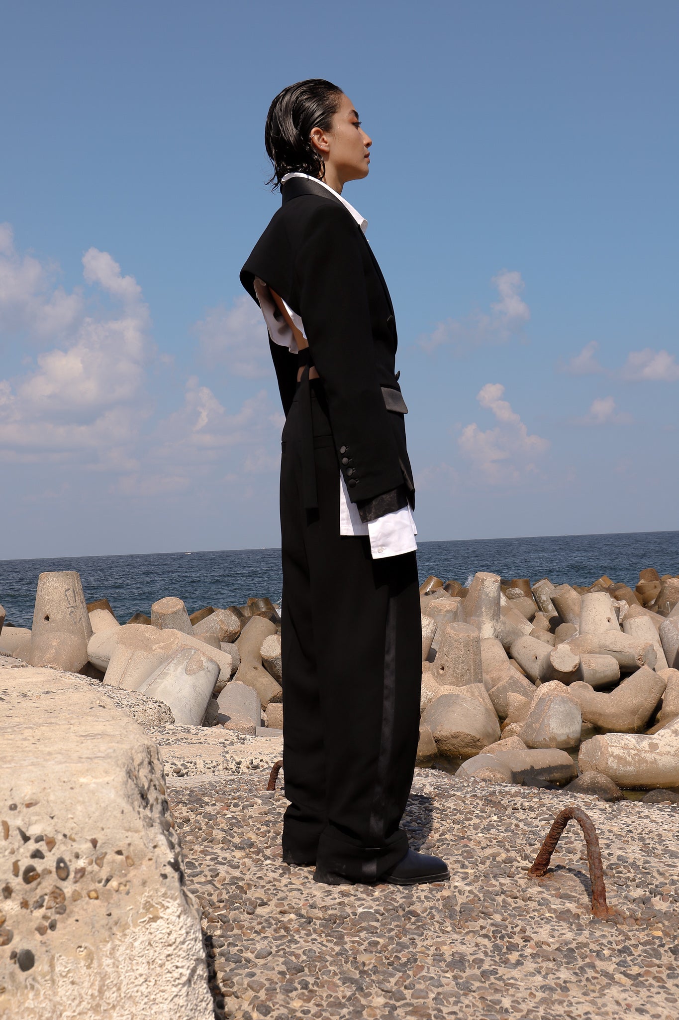 Tuxedo Side Satin Strap Pants