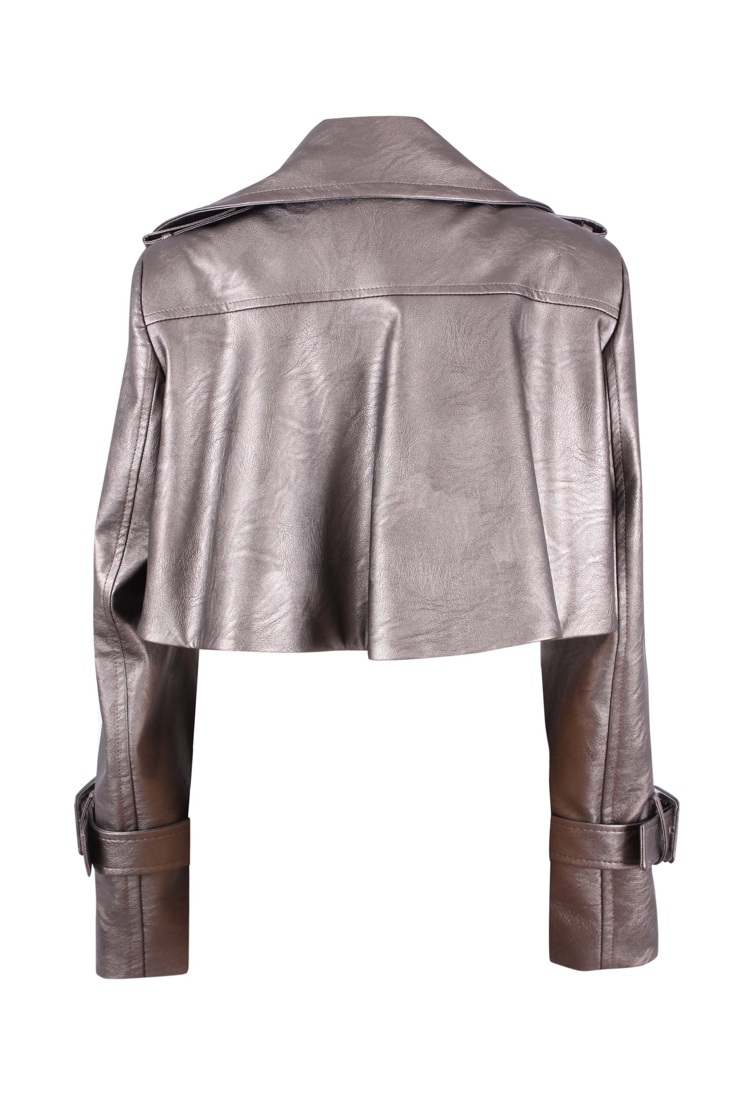 Cropped leather trench jacket
