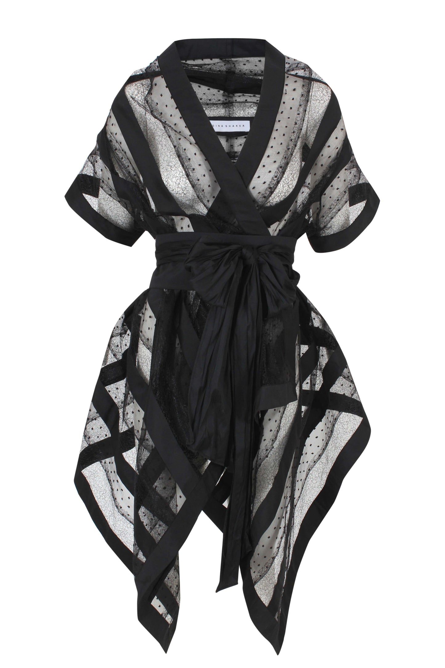 Asymmetric Tulle Ribbon Belt Kimono