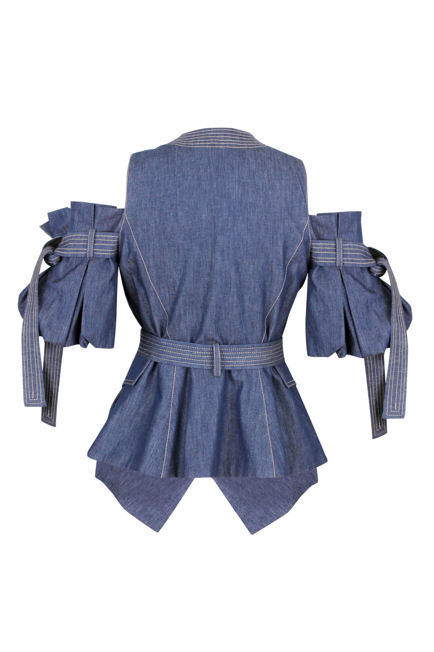 Puffed Sleeves Peplum Denim Jacket