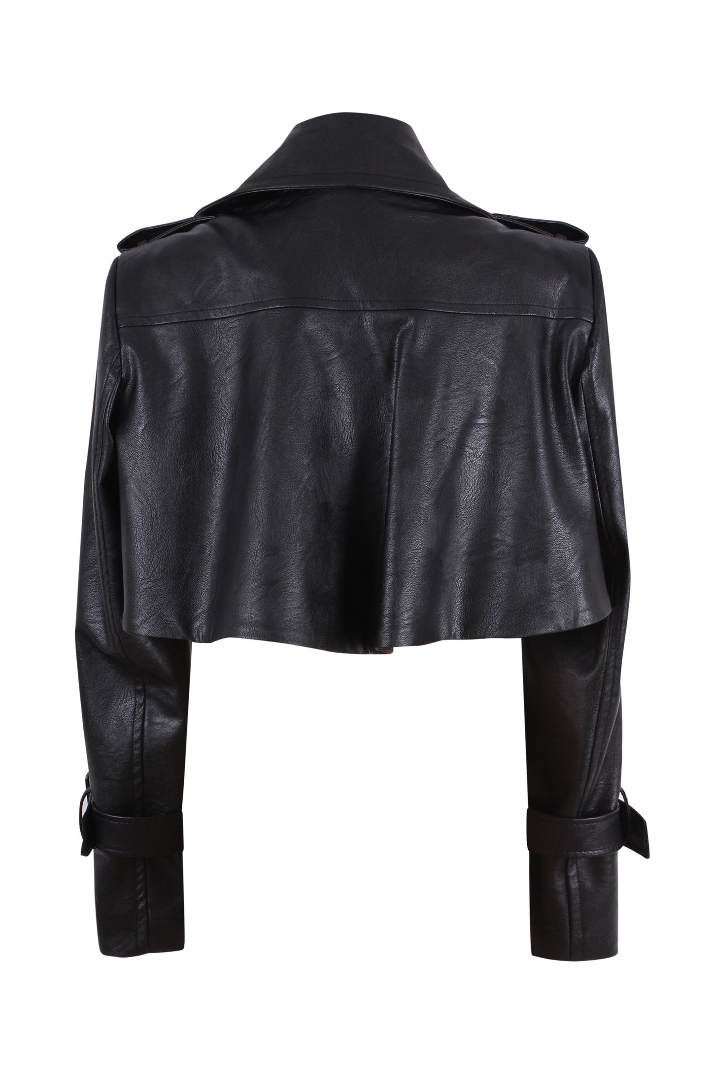 Cropped vegan leather trench jacket