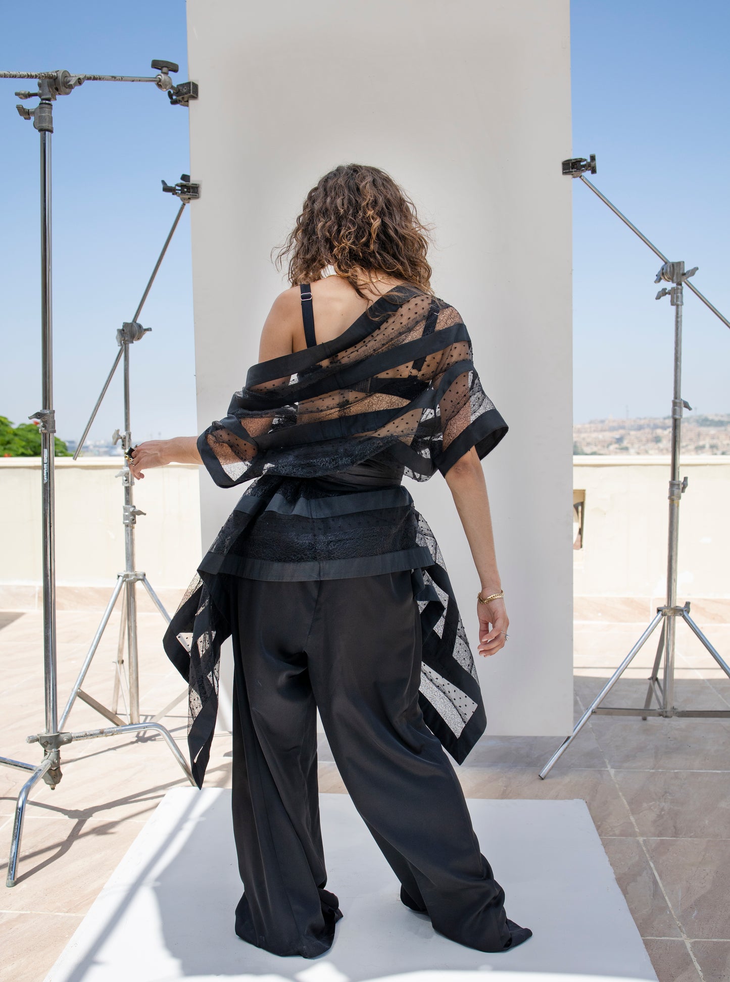 Asymmetric Tulle Ribbon Belt Kimono