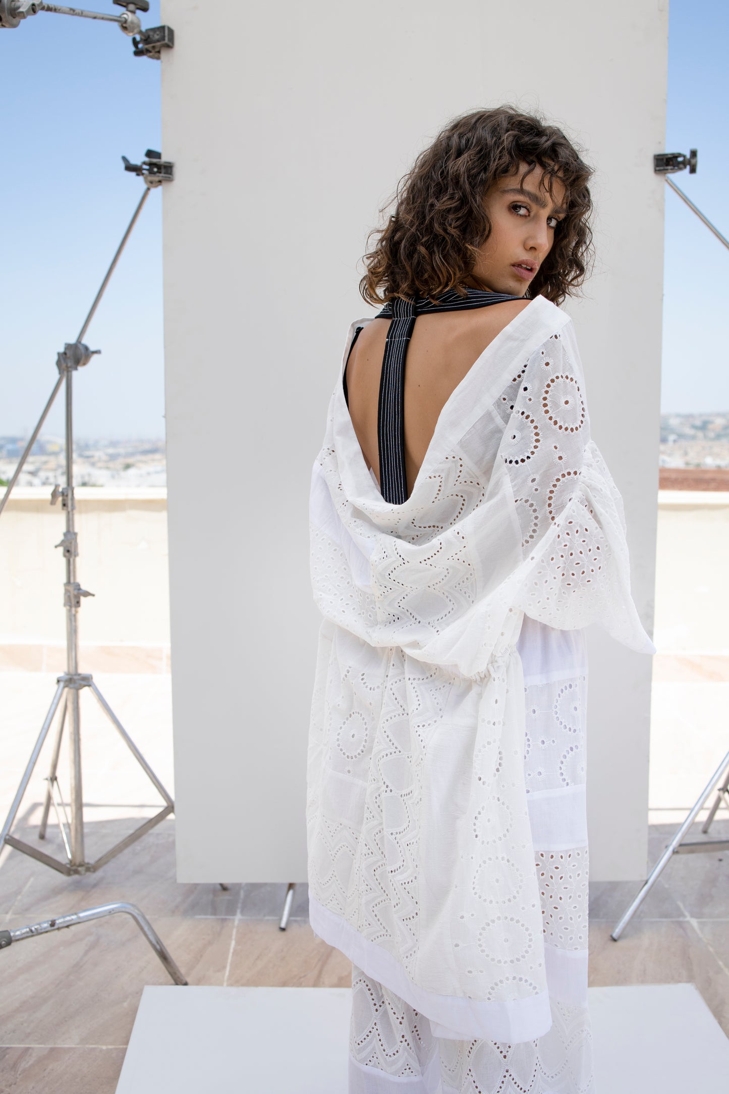 embroidered draped back kimono