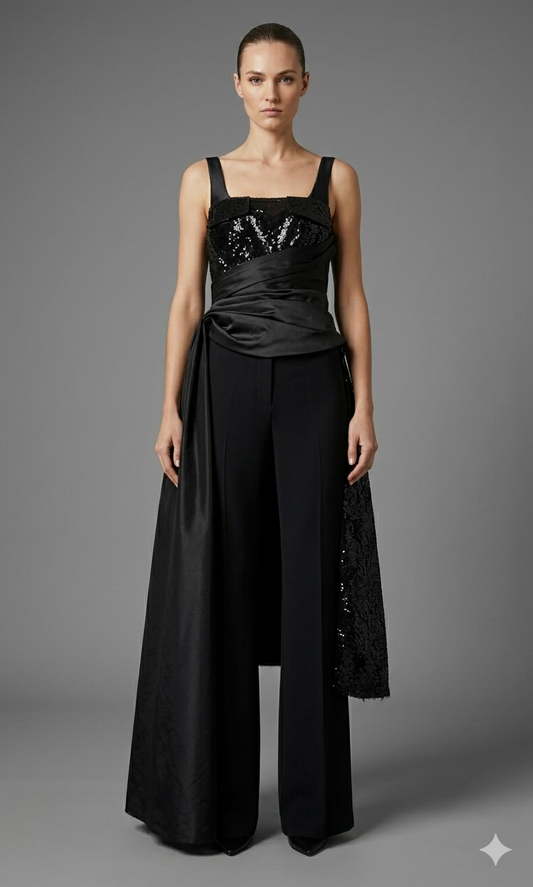 Draped bustier with train