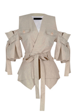 Load image into Gallery viewer, Puffed sleeves peplum linen jacket
