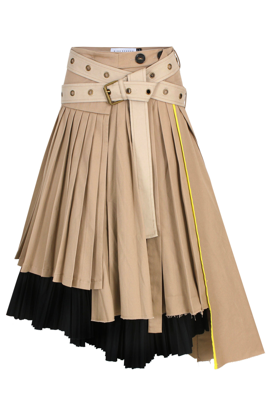 Belted Wrap Pleated Gabardine Skirt