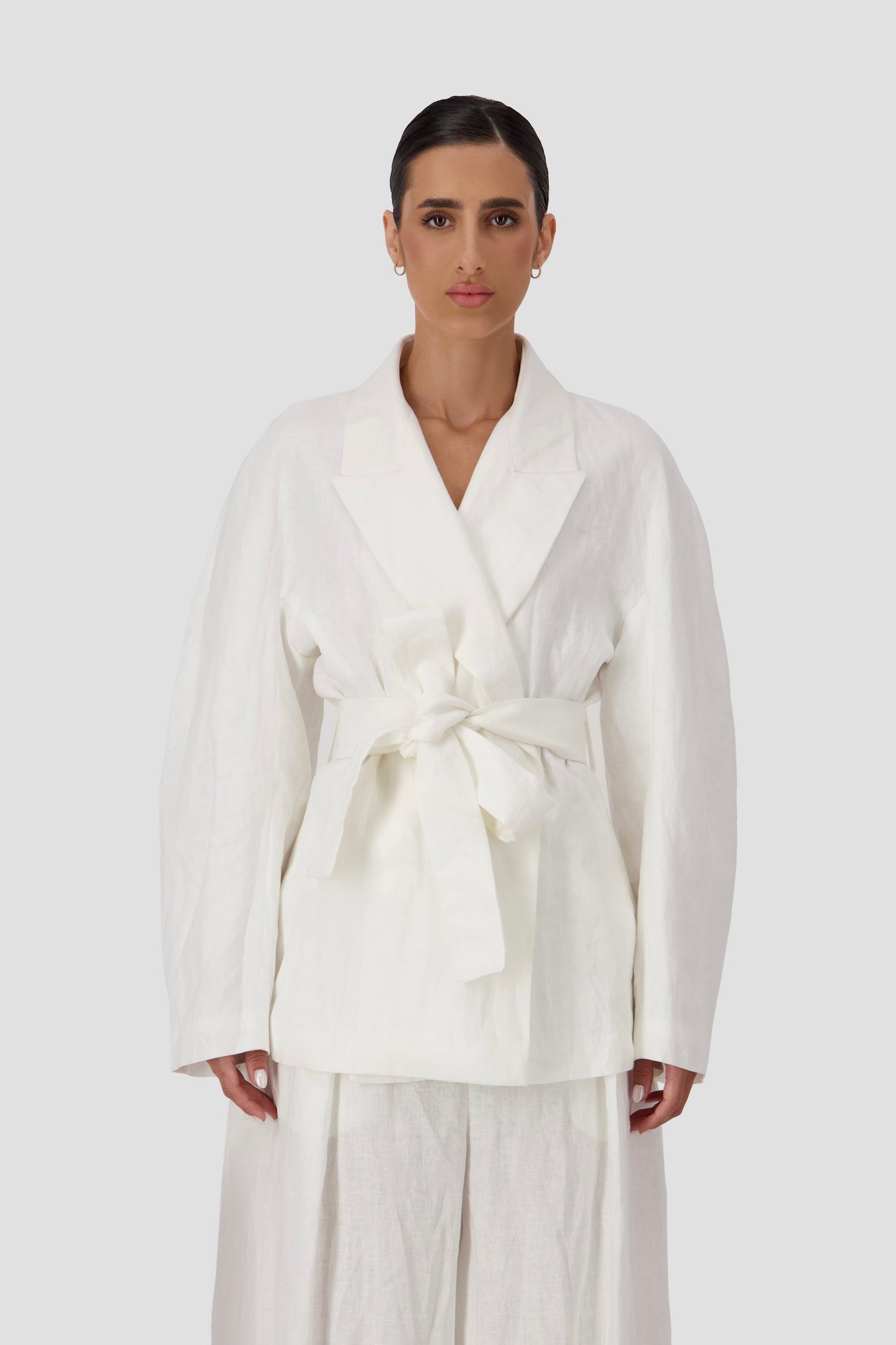 Linen Belted Wrap Blazer