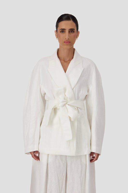 Linen Belted Wrap Blazer