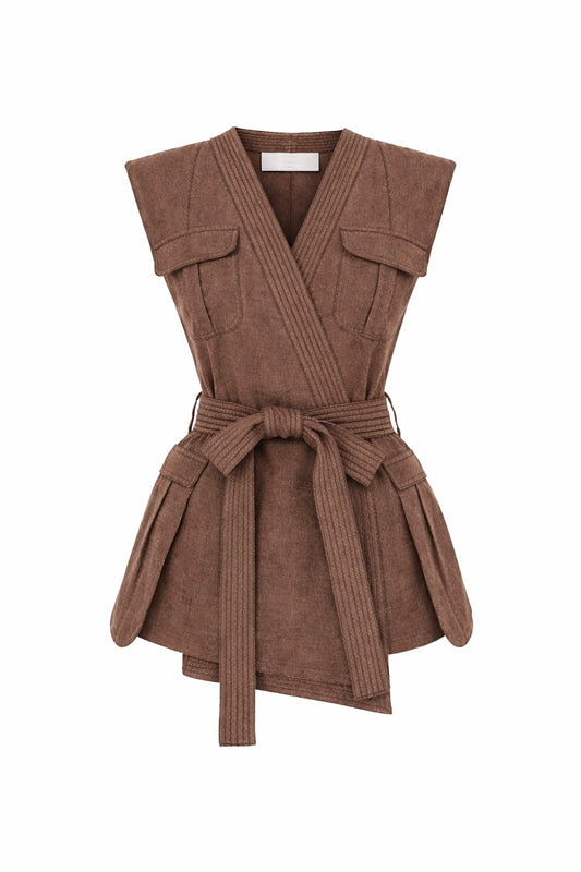 Military wrap sleeveless jacket