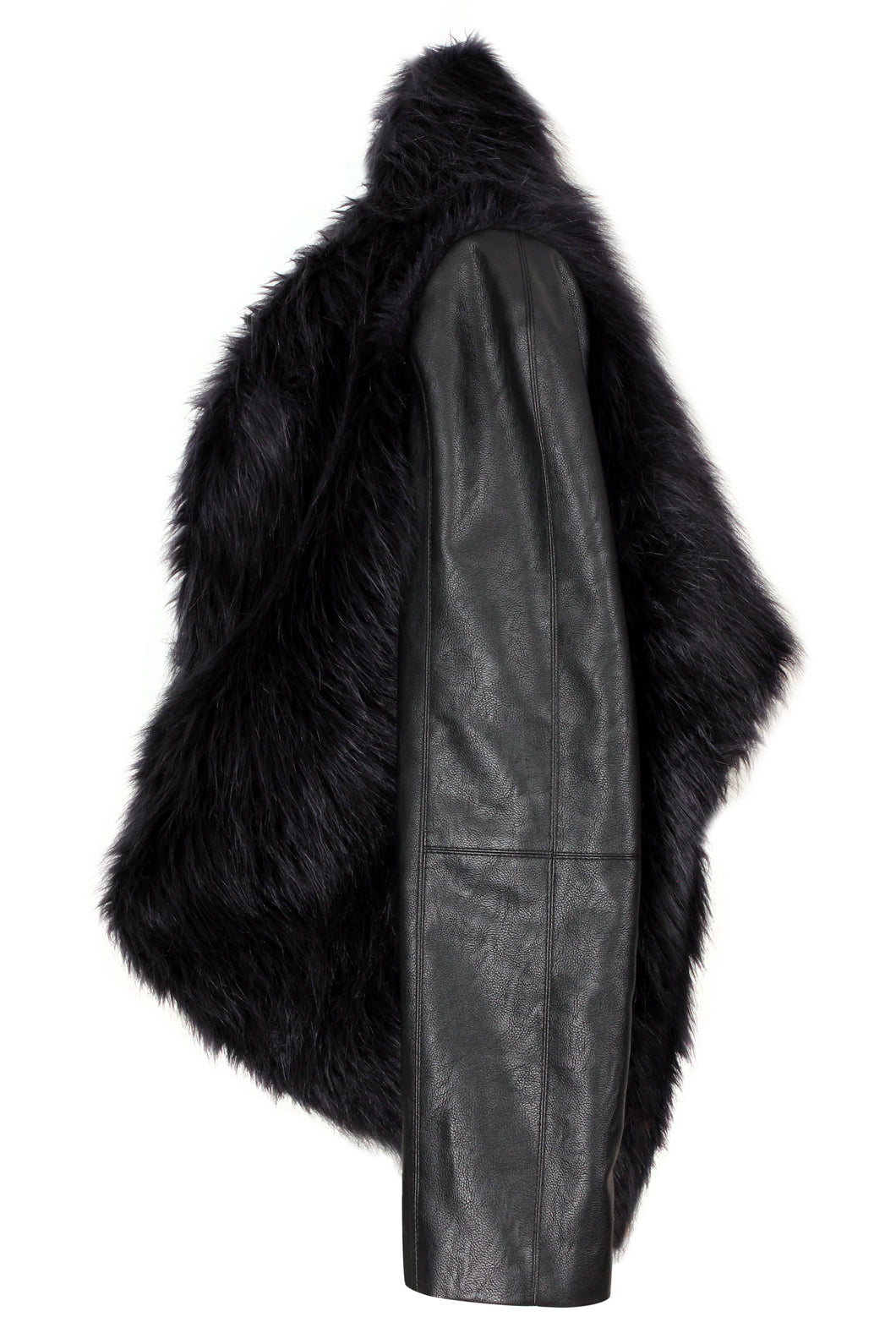 Asymmetric fur leather sleeve cape