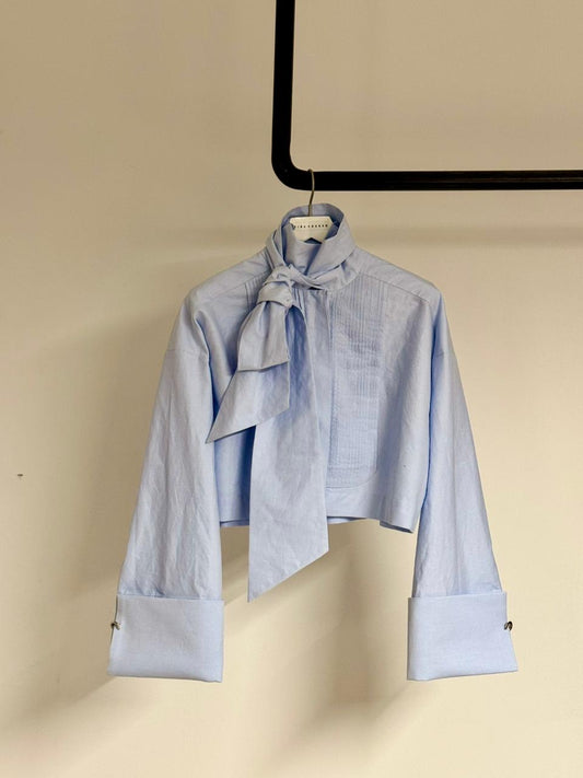 Cropped scarf tuxedo shirt