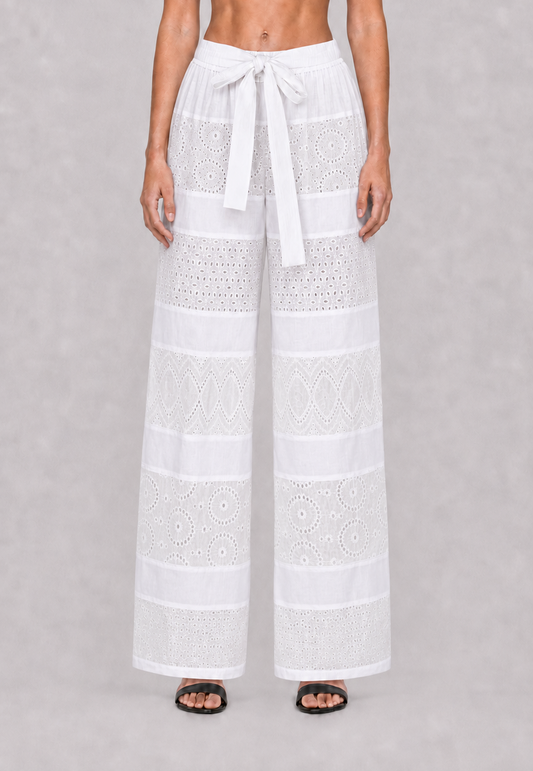 Embroidered coton wide leg pants