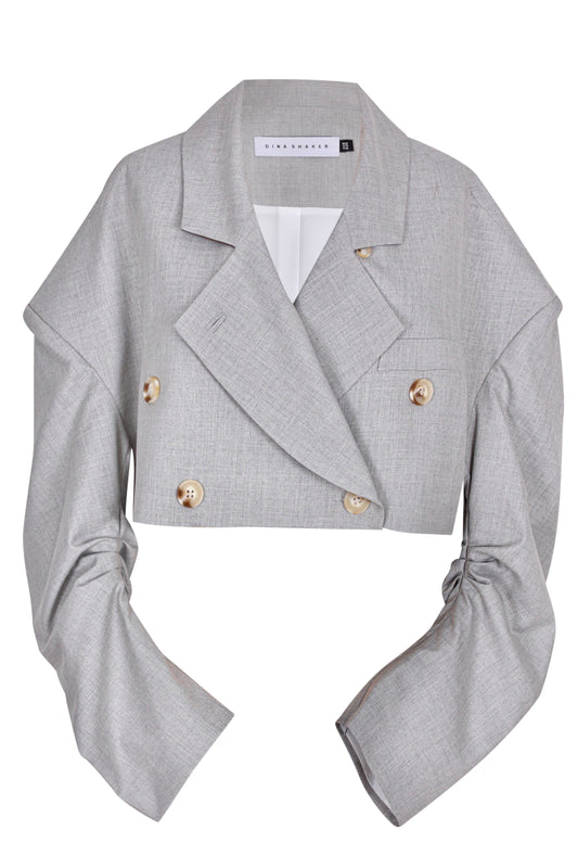 Oversized pleats curved sleeves cropped blazer