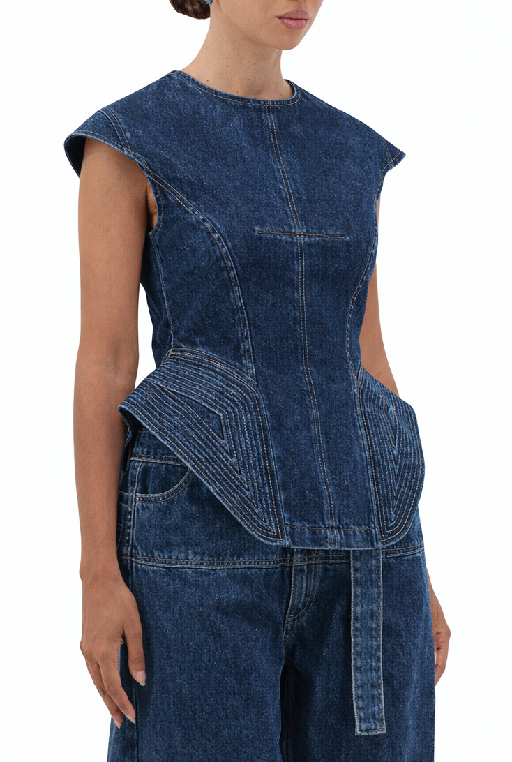 sculpted peplum denim top
