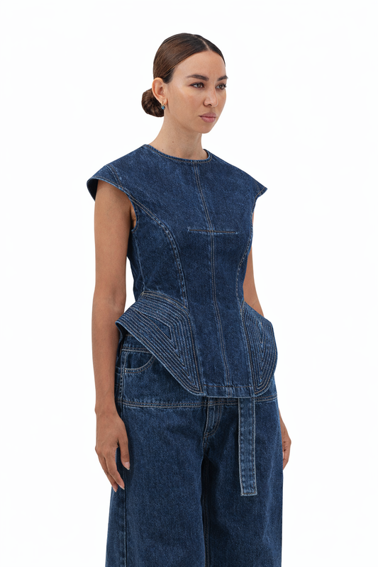 sculpted peplum denim top