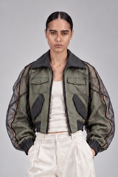 Reversible Sheer Overlay Hybrid Bomber