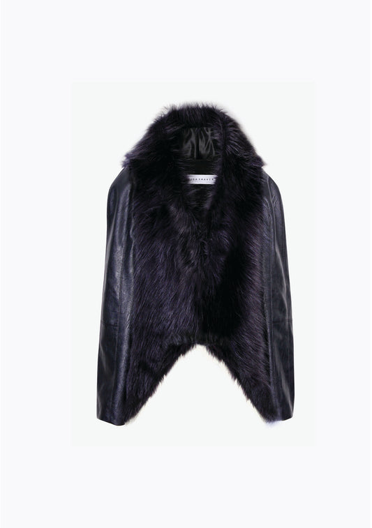 Asymmetric fur leather sleeve cape