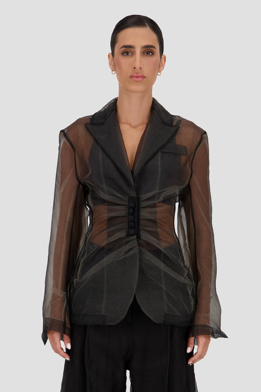 Engineered cascade pleats Blazer