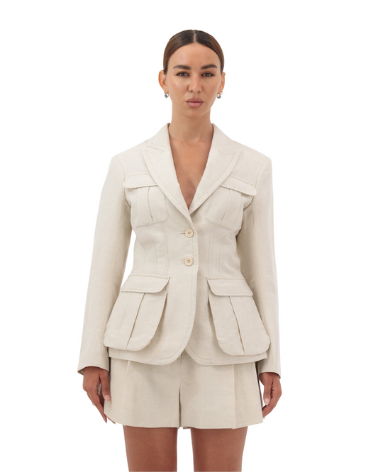 Military back pleats linen jacket
