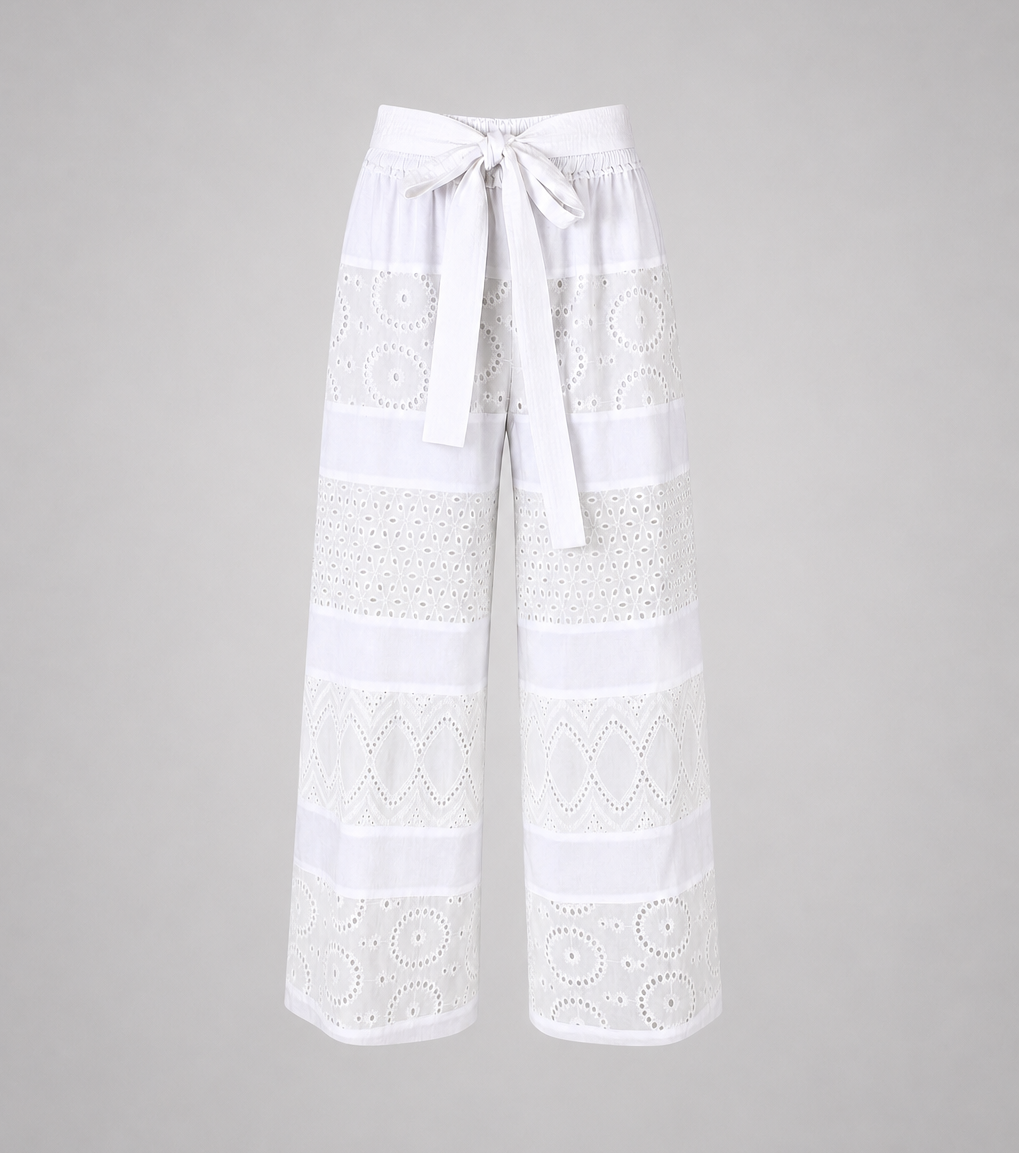 Embroidered coton wide leg pants