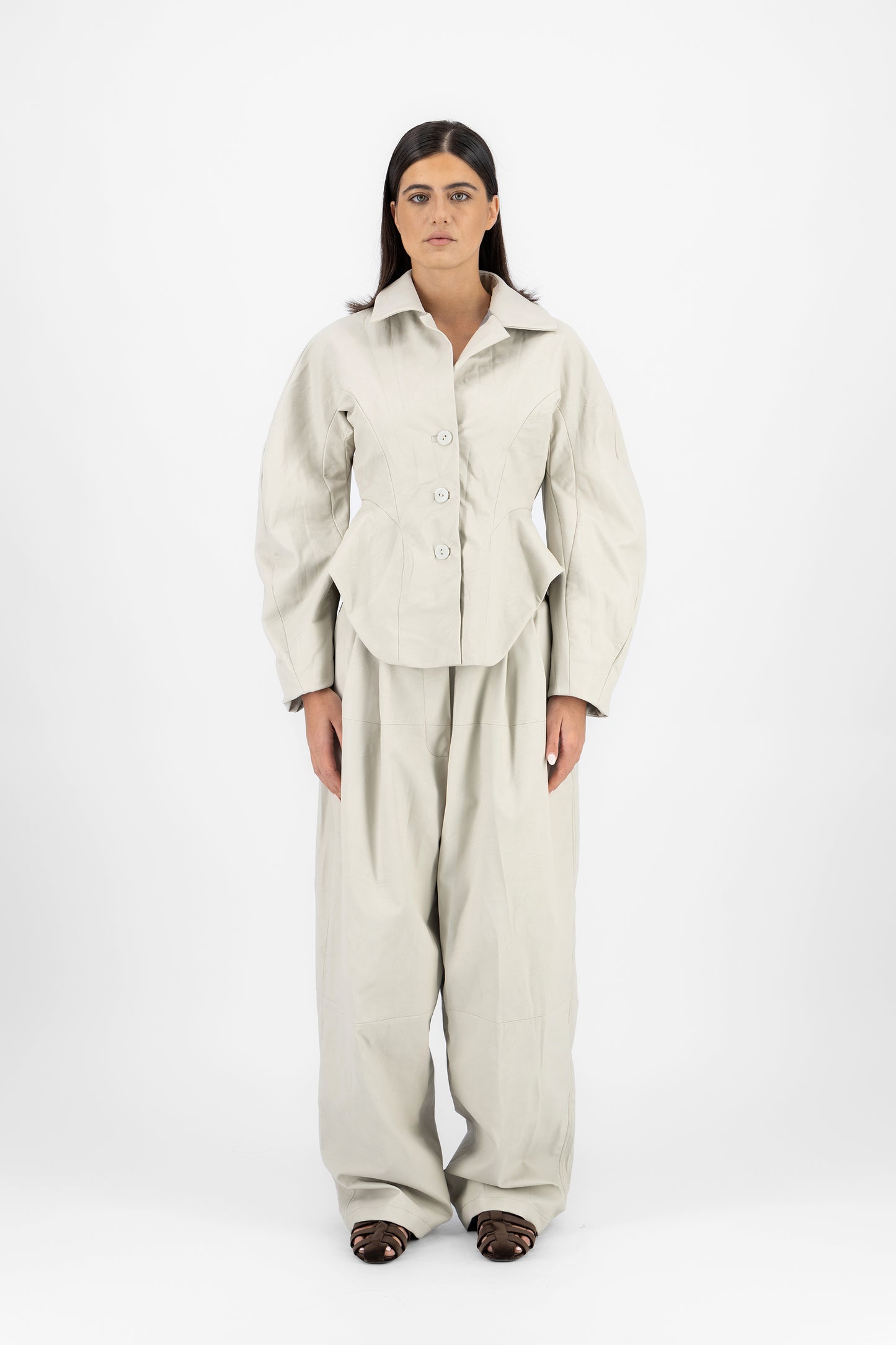 Cocoon column leather pants