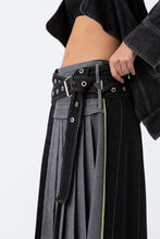 Load image into Gallery viewer, Asymmetric washed denim pleats skirt
