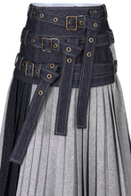 Load image into Gallery viewer, Maxi 3 belts pleats denim skirt
