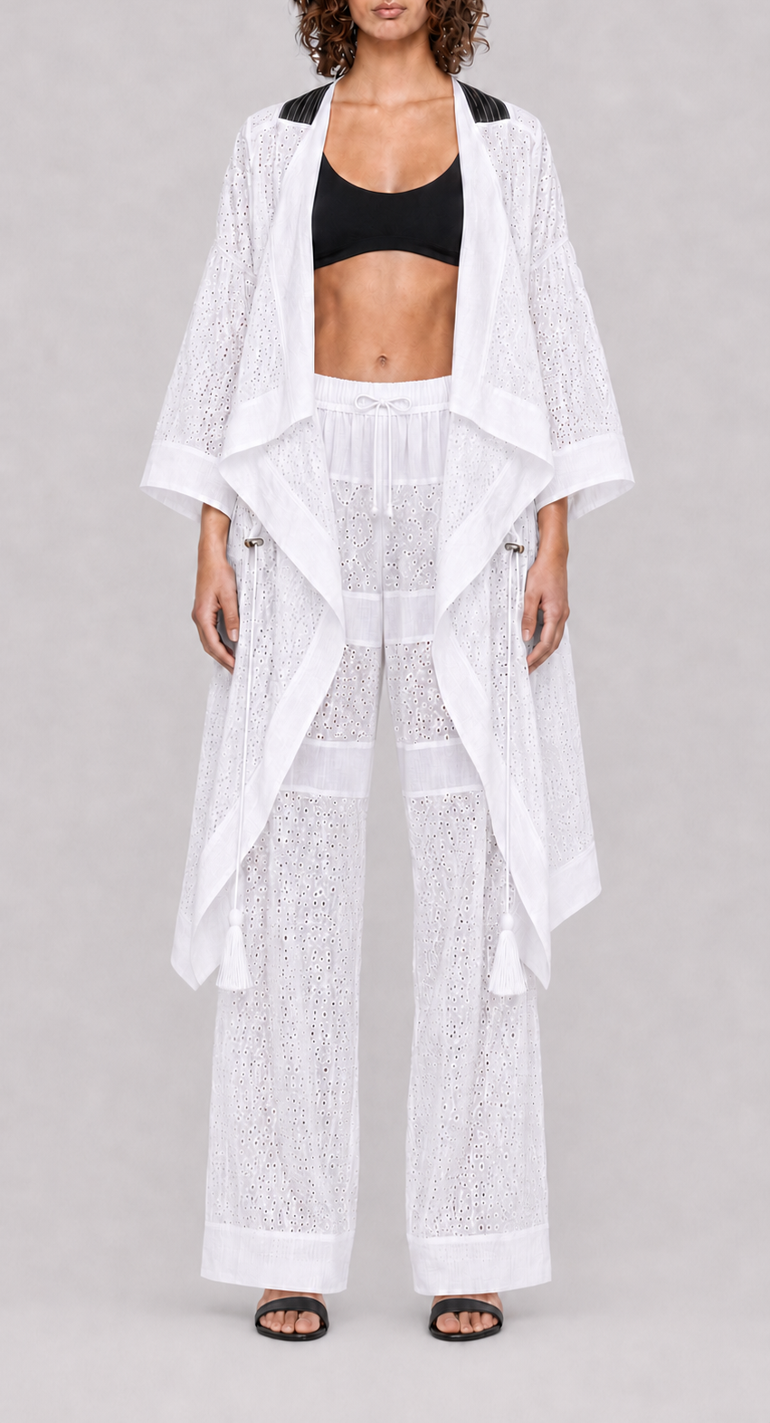 embroidered draped back kimono