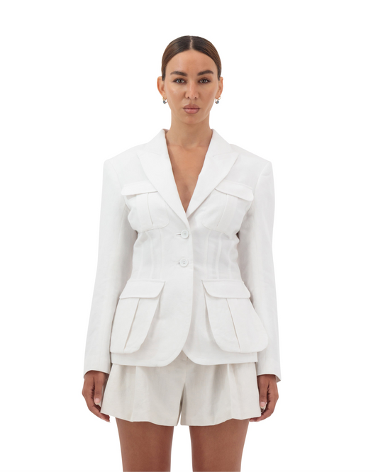 Military back pleats linen jacket