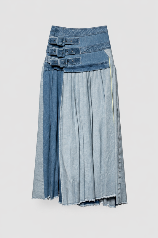 Maxi pleats denim skirt