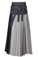 Load image into Gallery viewer, Maxi 3 belts pleats denim skirt
